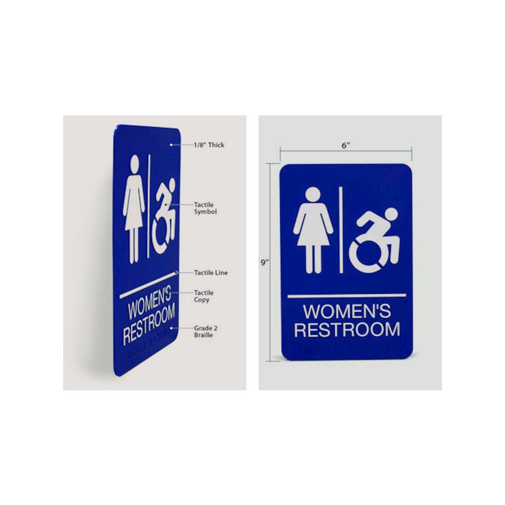 ADA Sign, Women's Restroom, 6 x 9, Blue Face, White Graphics. Picture 2