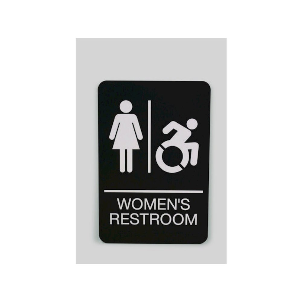 ADA Sign, Women's Restroom, 6 x 9, Black Face, White Graphics. Picture 1