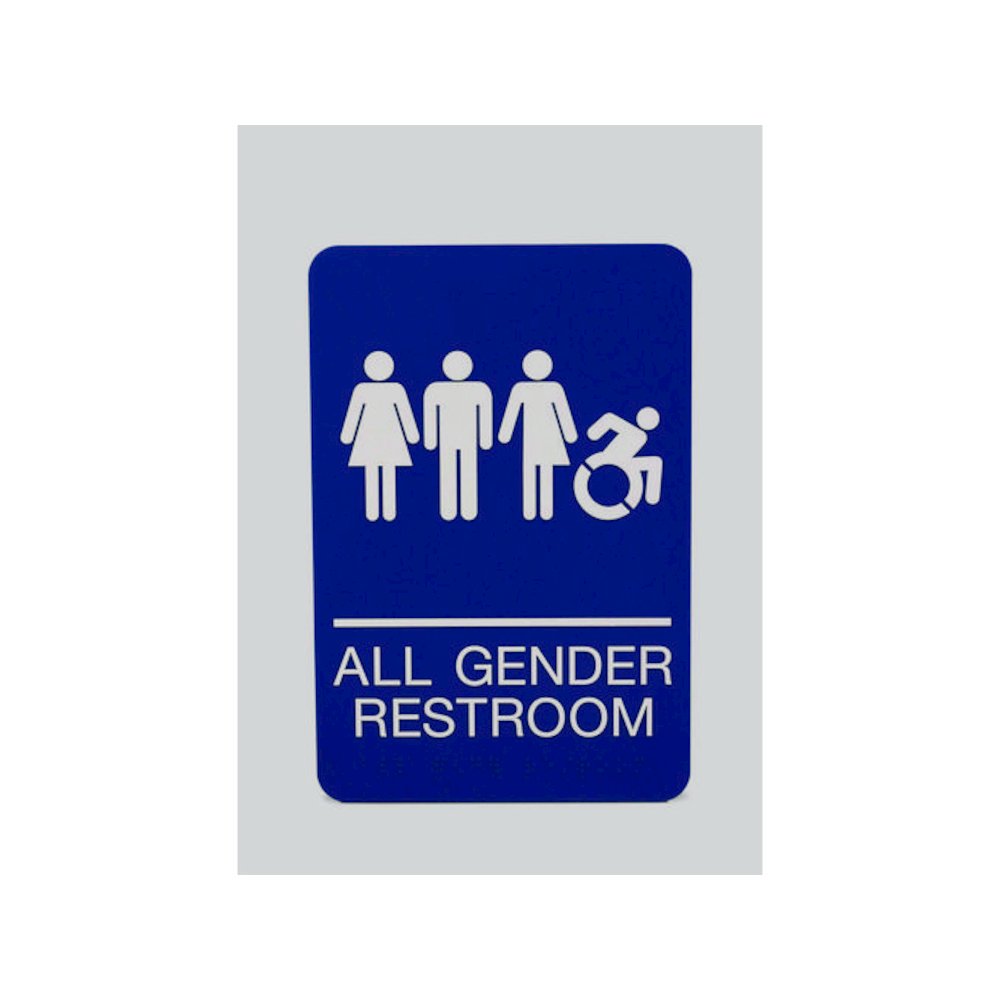 ADA Sign, All Gender Restroom, 6 x 9, Blue Face, White Graphics. Picture 1