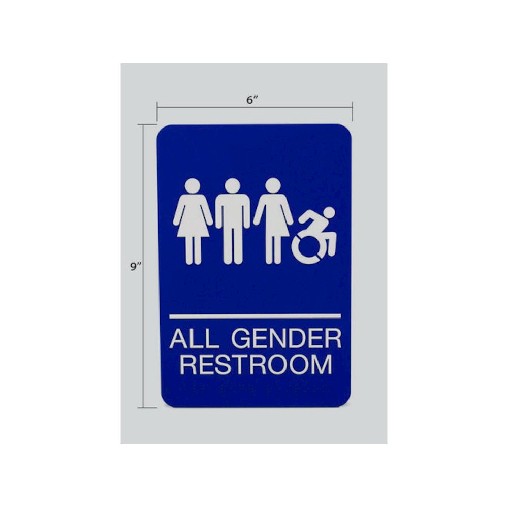 ADA Sign, All Gender Restroom, 6 x 9, Blue Face, White Graphics. Picture 3