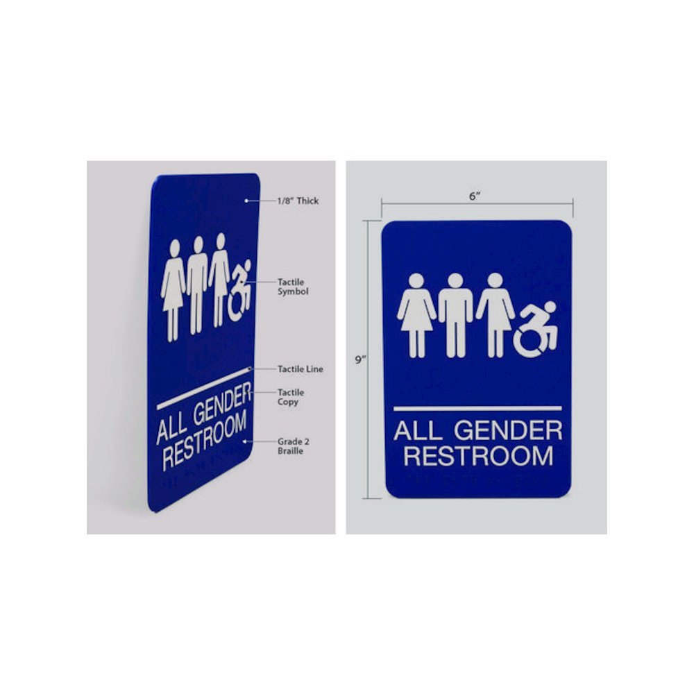 ADA Sign, All Gender Restroom, 6 x 9, Blue Face, White Graphics. Picture 2