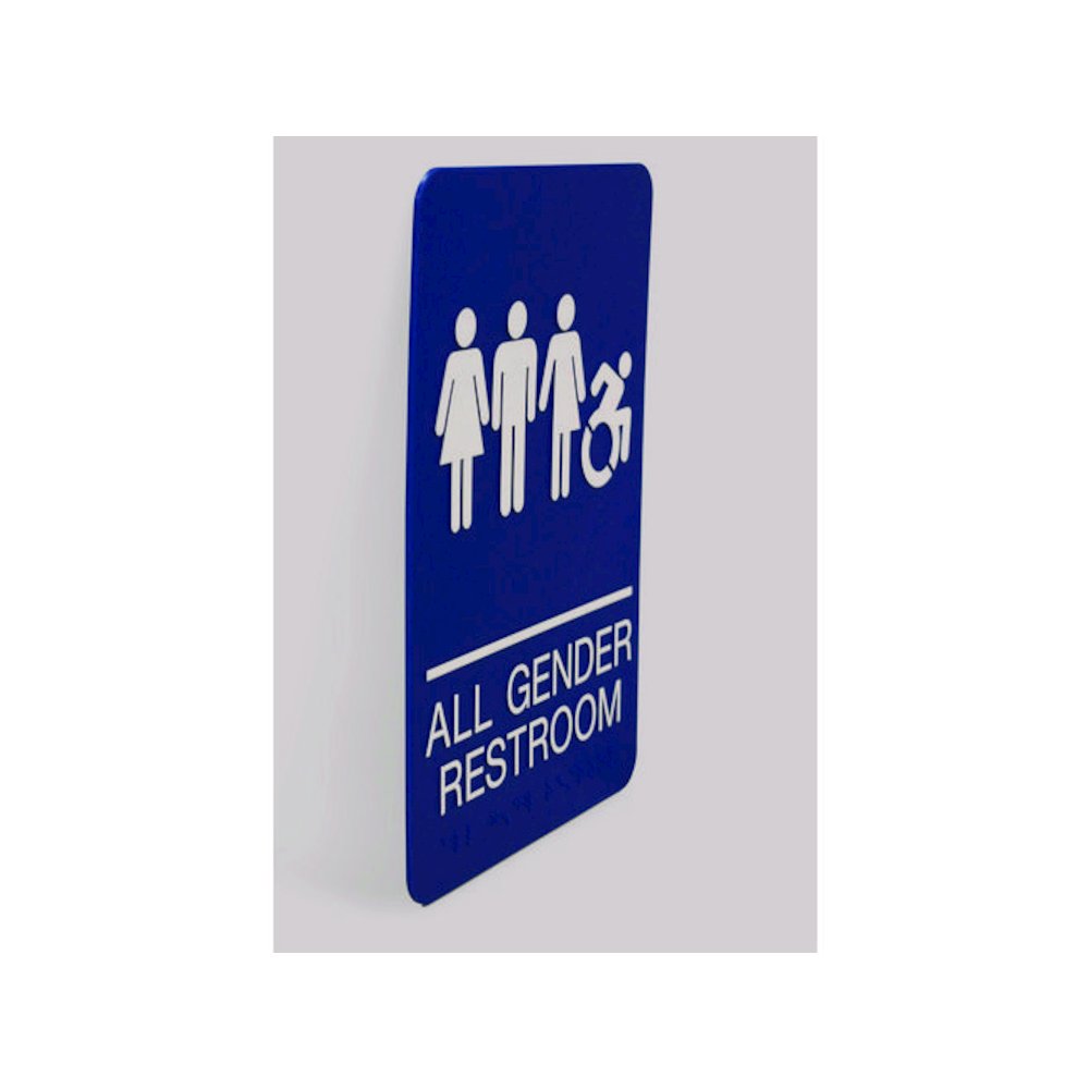 ADA Sign, All Gender Restroom, 6 x 9, Blue Face, White Graphics. Picture 4