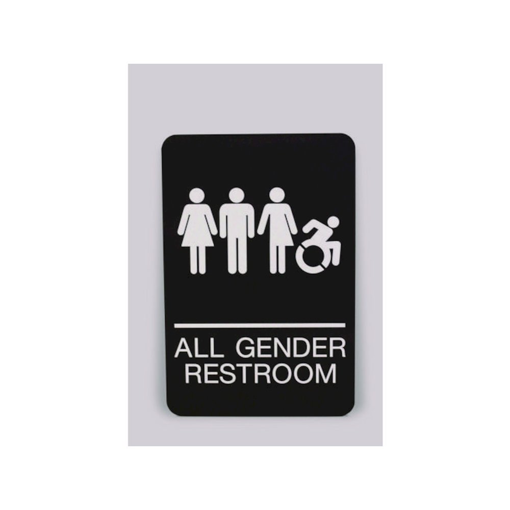 ADA Sign, All Gender Restroom, 6 x 9, Black Face, White Graphics. Picture 1
