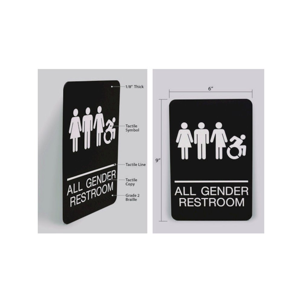 ADA Sign, All Gender Restroom, 6 x 9, Black Face, White Graphics. Picture 2