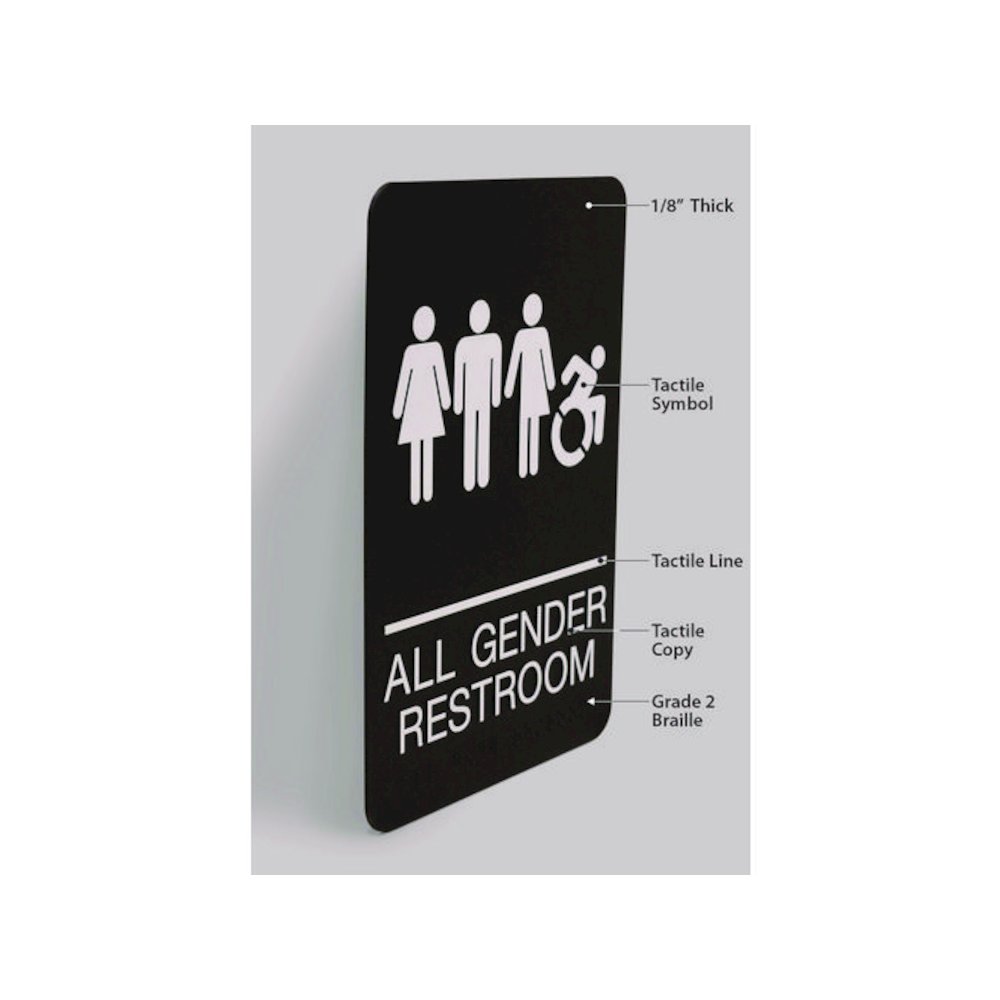 ADA Sign, All Gender Restroom, 6 x 9, Black Face, White Graphics. Picture 5