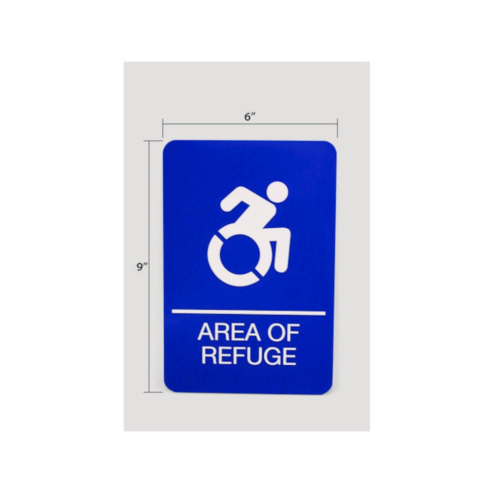 ADA Sign, Area of Refuge, 6 x 9, Blue Face, White Graphics. Picture 3