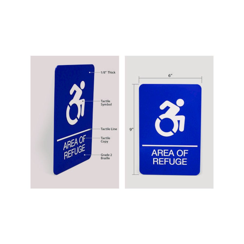 ADA Sign, Area of Refuge, 6 x 9, Blue Face, White Graphics. Picture 2