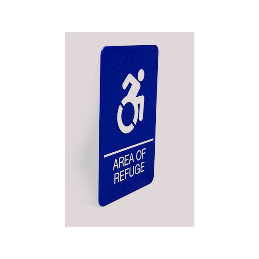 ADA Sign, Area of Refuge, 6 x 9, Blue Face, White Graphics. Picture 4