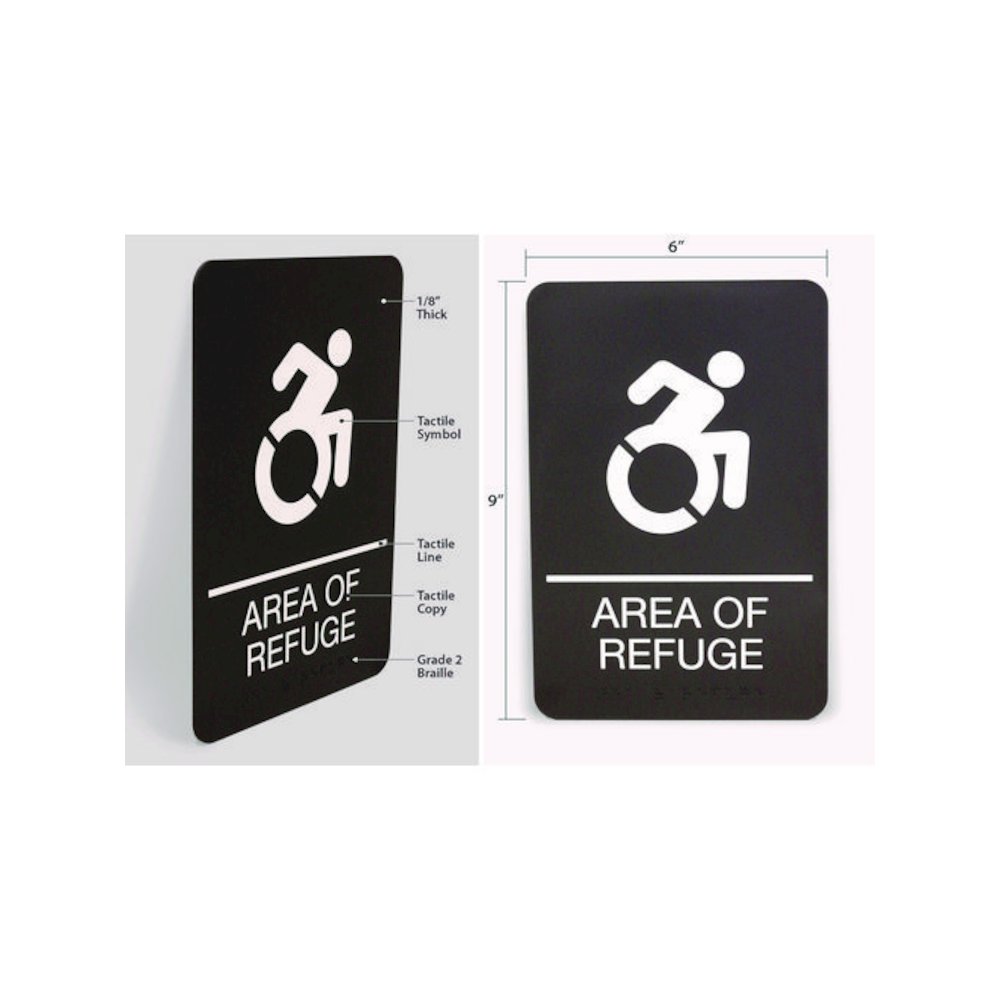 ADA Sign, Area of Refuge, 6 x 9, Black Face, White Graphics. Picture 2