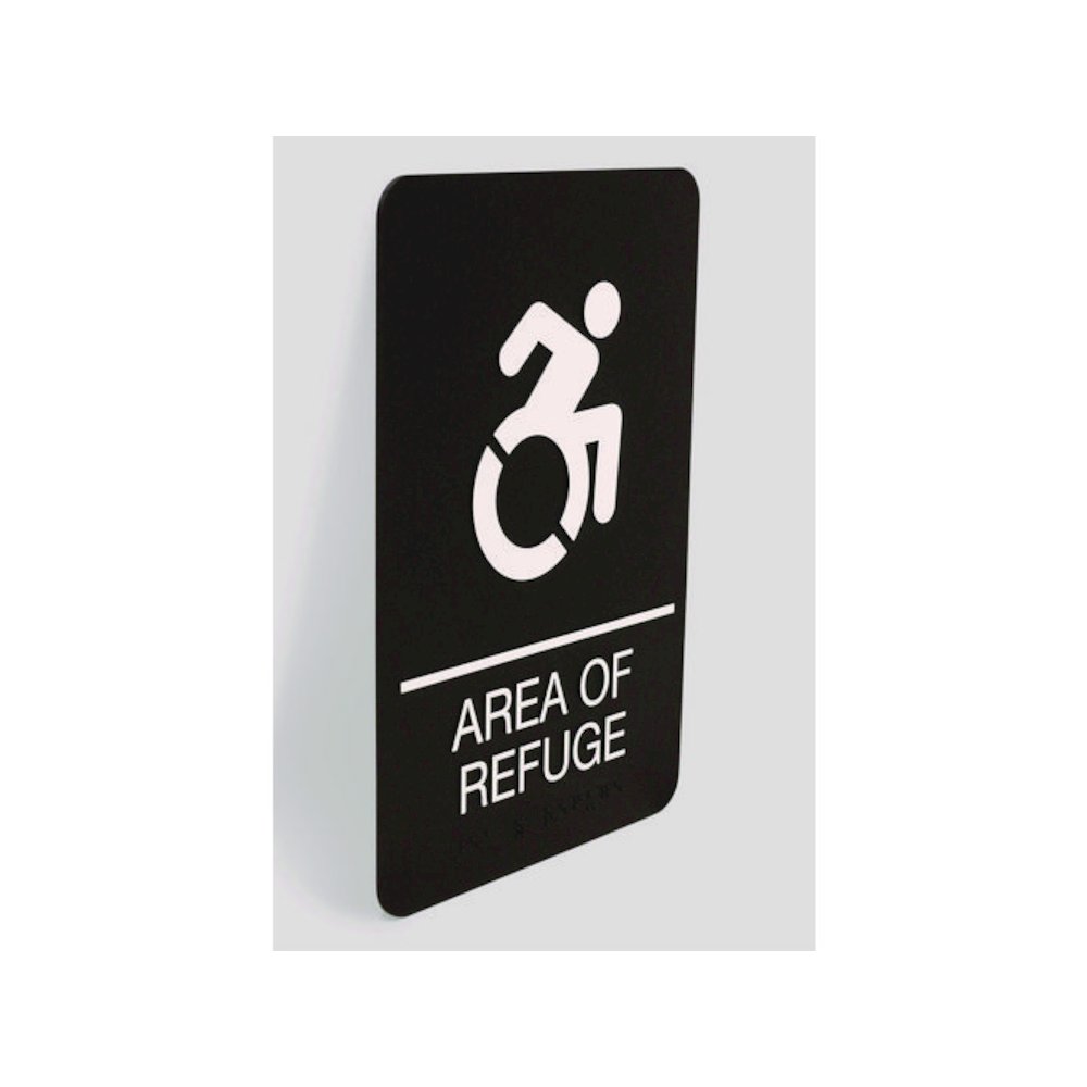 ADA Sign, Area of Refuge, 6 x 9, Black Face, White Graphics. Picture 4