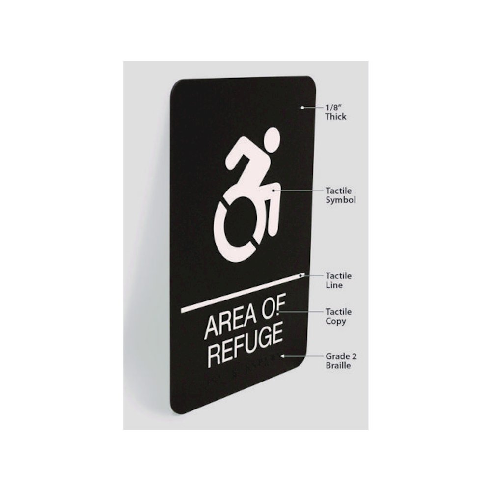 ADA Sign, Area of Refuge, 6 x 9, Black Face, White Graphics. Picture 5
