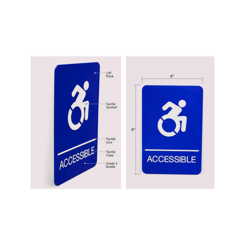 ADA Sign, Accessible, 6 x 9, Blue Face, White Graphics. Picture 2