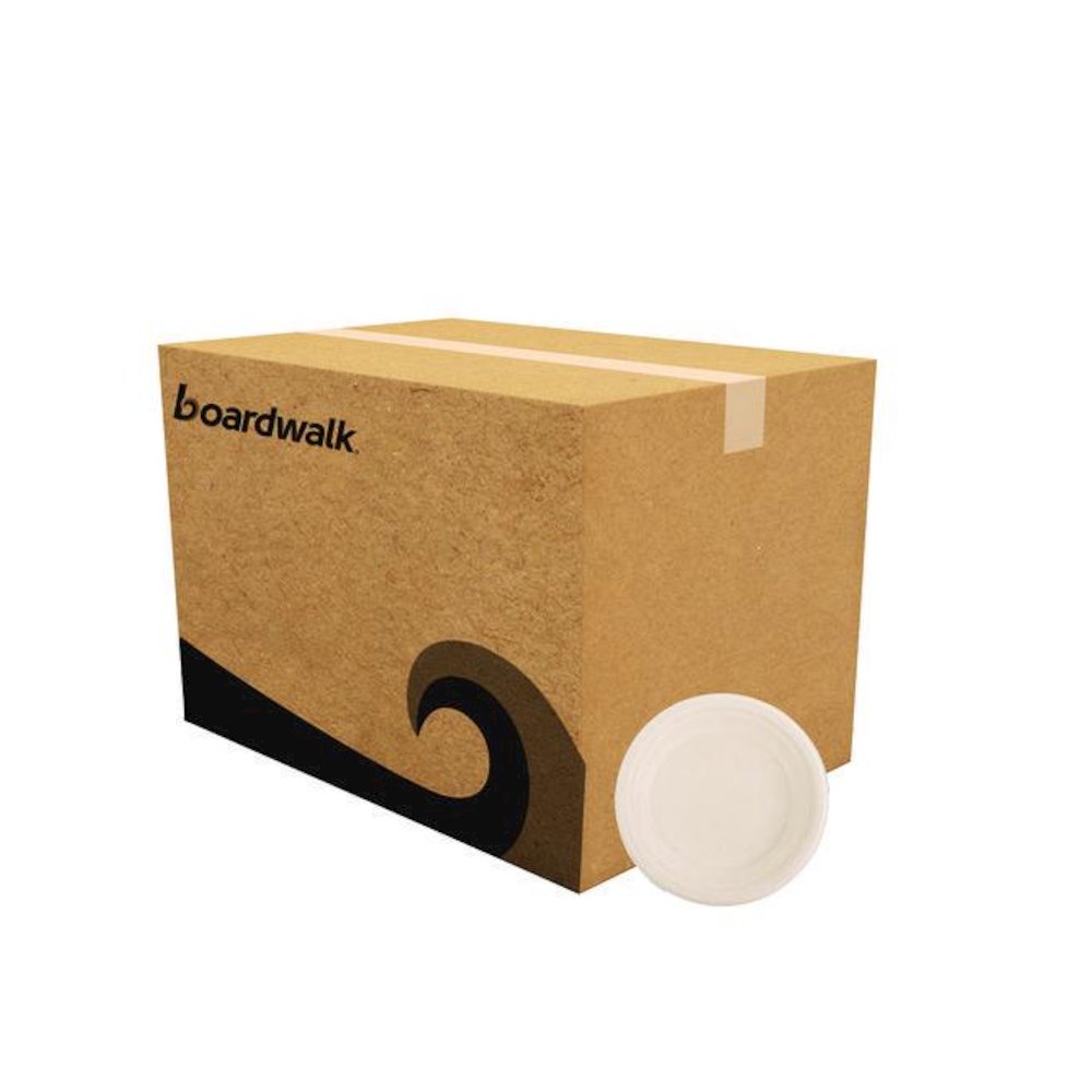 Molded Fiber PFAS-Free Dinnerware, Plate, Sugarcane, 6" dia, Tan, 1,000/Carton. Picture 1