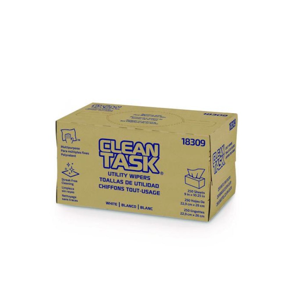 Clean Task Utility Wipers, 1-Ply, 9 x 10.25, White, 250 Sheets/Box, 24 Boxes/Carton. Picture 2