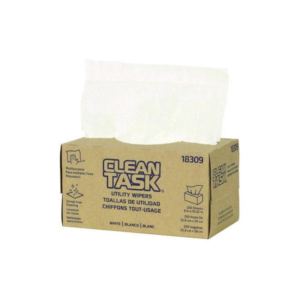 Clean Task Utility Wipers, 1-Ply, 9 x 10.25, White, 250 Sheets/Box, 24 Boxes/Carton. Picture 1