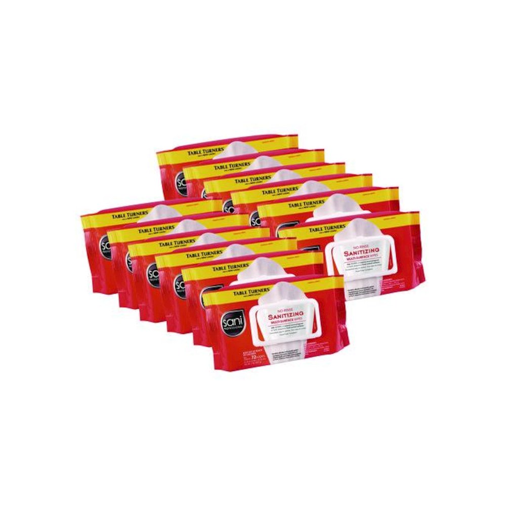 No-Rinse Sanitizing Multi-Surface Wipes, 1-Ply, 8 x 9, Unscented, White, 72 Wipes/Pack, 12 Packs/Carton. Picture 1