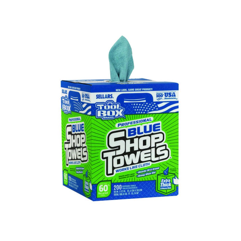 TOOLBOX Blue Shop Towels, 1-Ply, 10 x 12, Blue, 200 Sheets/Box, 4 Boxes/Carton. Picture 2