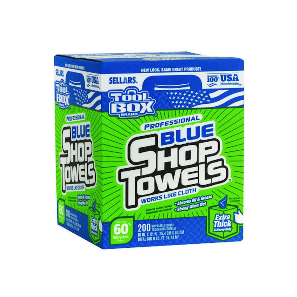 TOOLBOX Blue Shop Towels, 1-Ply, 10 x 12, Blue, 200 Sheets/Box, 4 Boxes/Carton. Picture 5