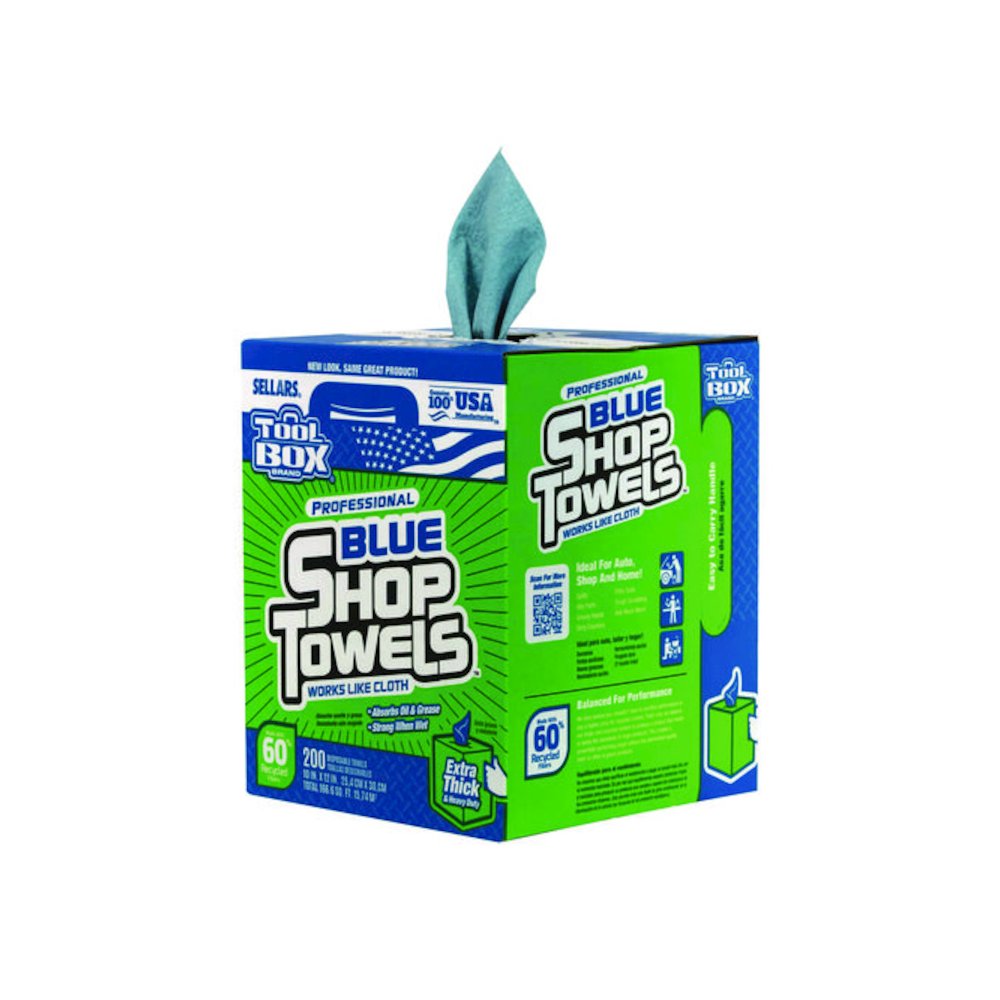 TOOLBOX Blue Shop Towels, 1-Ply, 10 x 12, Blue, 200 Sheets/Box, 4 Boxes/Carton. Picture 3