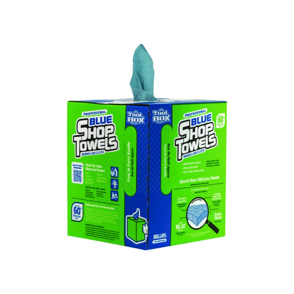TOOLBOX Blue Shop Towels, 1-Ply, 10 x 12, Blue, 200 Sheets/Box, 4 Boxes/Carton. Picture 4