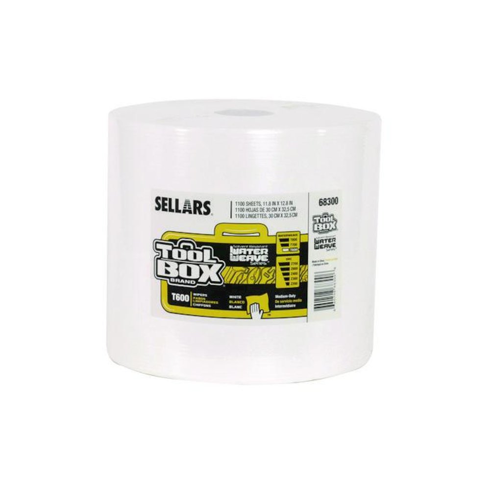 TOOLBOX WaterWeave T600 Wipers, 1-Ply, 11.8 x 12.8, White, 1,100 Sheets/Roll. Picture 2