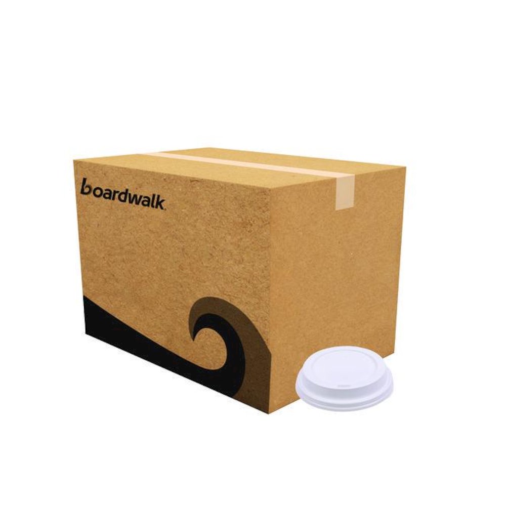 Deerfield Hot Cup Lids, Fits 10 oz to 20 oz Boardwalk Deerfield Hot Cups, Plastic, White, 50/Pack, 20 Packs/Carton. Picture 1