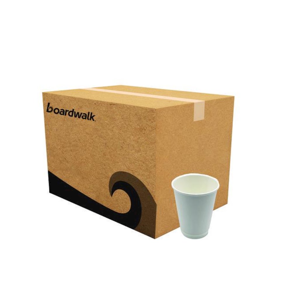 Paper Hot Cups, Double-Walled, 12 oz, White, 500/Carton. Picture 1