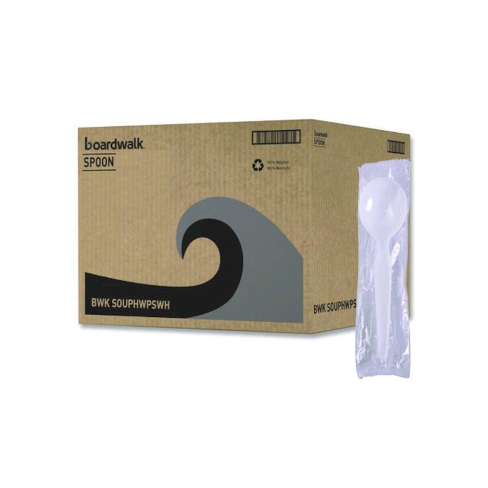 Heavyweight Polystyrene Cutlery, Soup Spoon, Plastic, White, 1,000/Carton. Picture 1