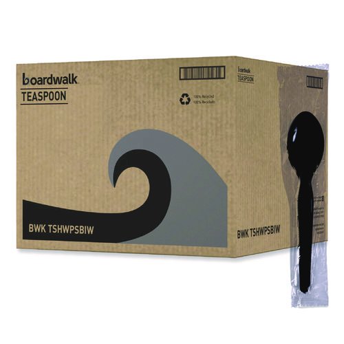 Heavyweight Wrapped Polystyrene Cutlery, Spoon, Plastic, Black, 1,000/Carton. Picture 1