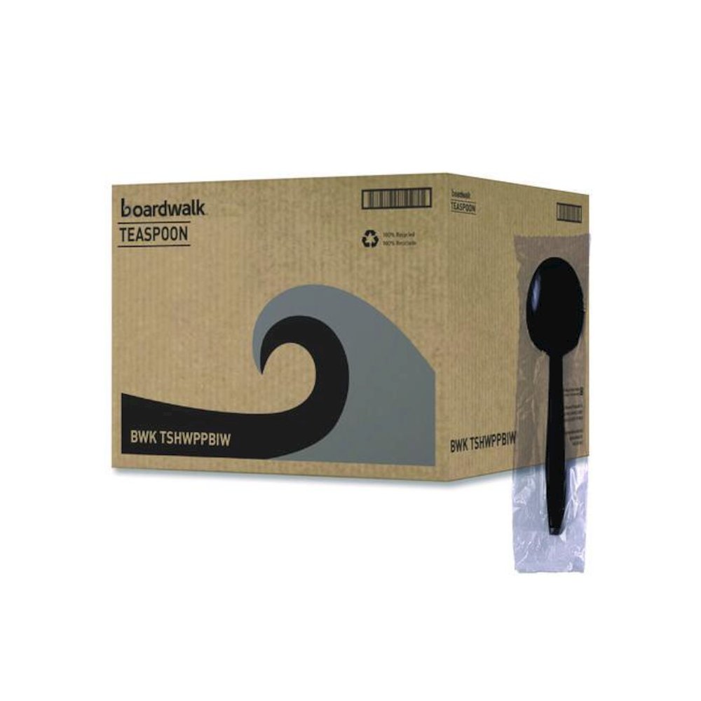 Heavyweight Wrapped Polypropylene Cutlery, Spoon, Plastic, Black, 1,000/Carton. Picture 8