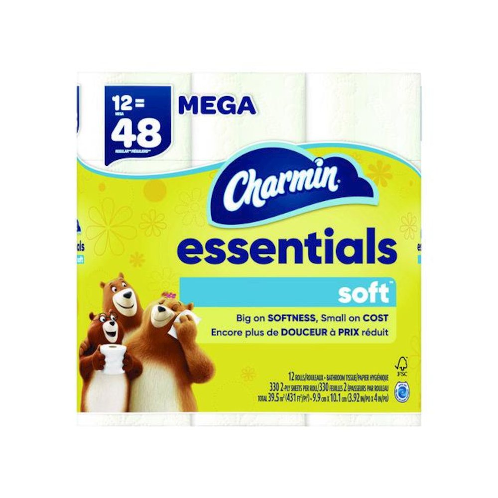 Essentials Soft Bathroom Tissue, Septic Safe, 2-Ply, White, 330 Sheets/Roll, 12 Rolls/Pack, 4 Packs/Carton. Picture 1