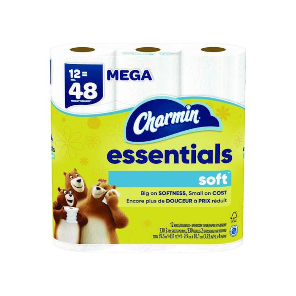 Essentials Soft Bathroom Tissue, Septic Safe, 2-Ply, White, 330 Sheets/Roll, 12 Rolls/Pack, 4 Packs/Carton. Picture 4