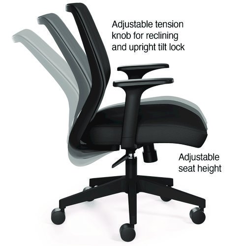 Alera Wessex Ergonomic Fabric Mesh Swivel Task Chair, Supports Up to 275lbs, 17.09 to 20.83 Seat Height, Black Seat/Back/Base. Picture 9