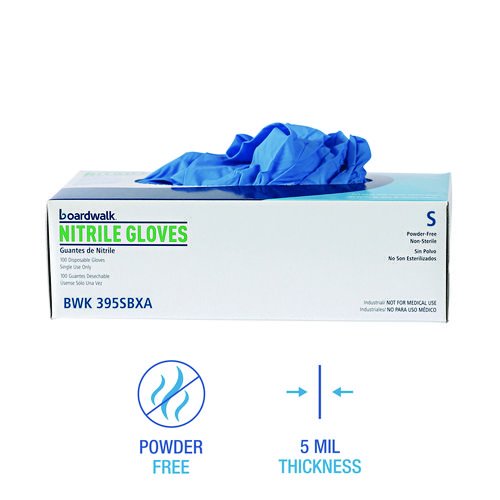 Disposable Powder-Free Nitrile Gloves, Small, Blue, 5 mil, 100/Box, 10 Boxes/Carton. Picture 4