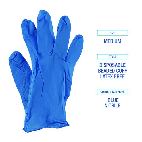 Disposable Powder-Free Nitrile Gloves, Small, Blue, 5 mil, 100/Box, 10 Boxes/Carton. Picture 9