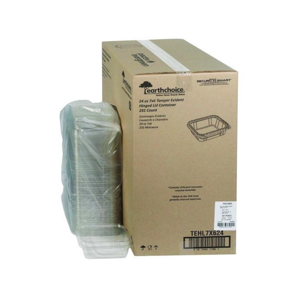 EarthChoice Tamper Evident Recycled Hinged Lid Deli Container, 24 oz, 7.25 x 6.37 x 2, Clear, Plastic, 231/Carton. Picture 1