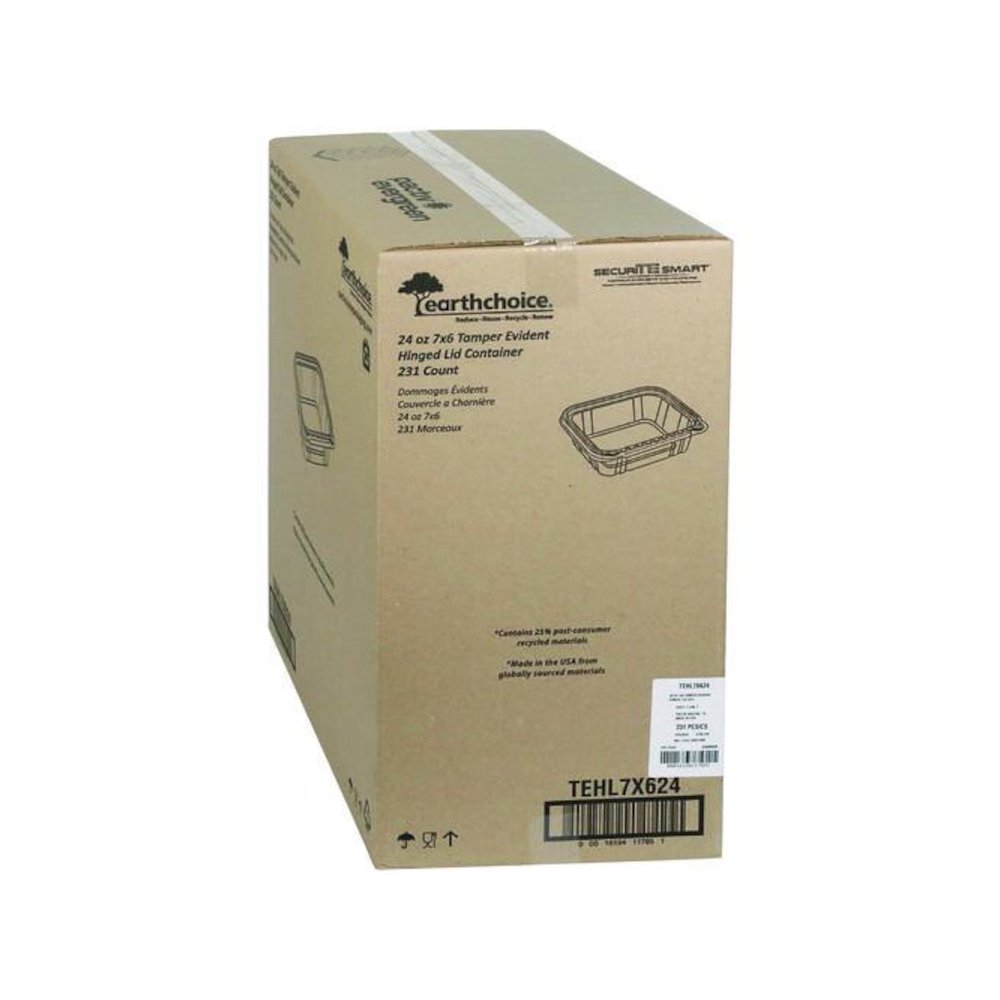 EarthChoice Tamper Evident Recycled Hinged Lid Deli Container, 24 oz, 7.25 x 6.37 x 2, Clear, Plastic, 231/Carton. Picture 5
