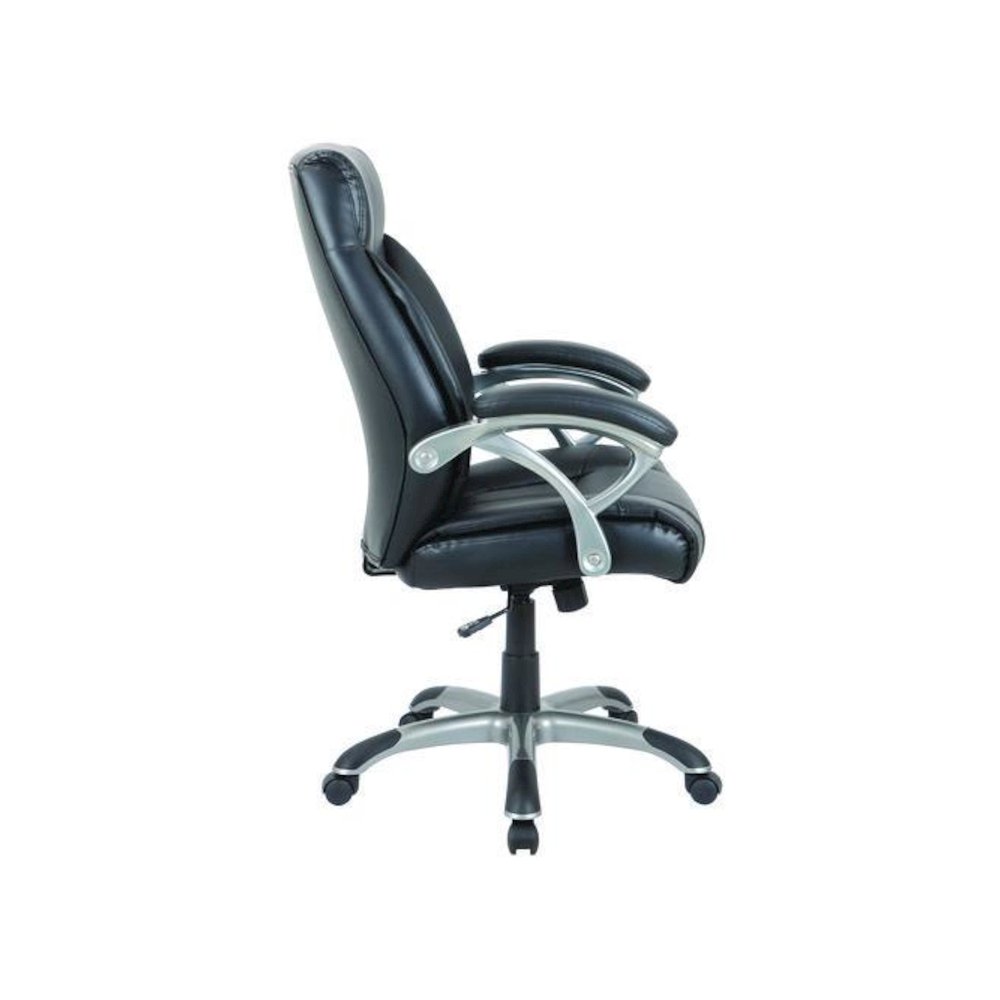 Alera Fulford Bonded Leather High-Back Managers Chair, Supports 275lb, 18.62-22.56" Seat Height, Black Seat/Back, Silver Base. Picture 2