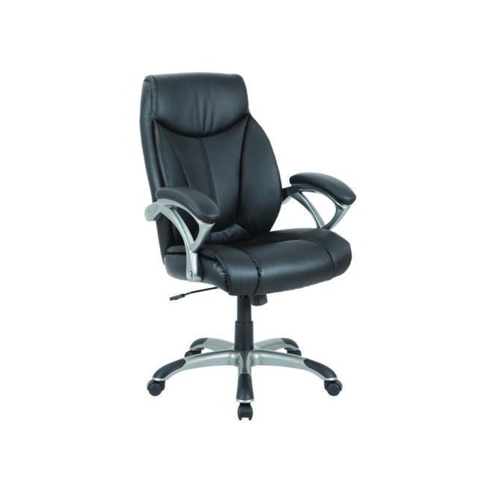 Alera Fulford Bonded Leather High-Back Managers Chair, Supports 275lb, 18.62-22.56" Seat Height, Black Seat/Back, Silver Base. Picture 1