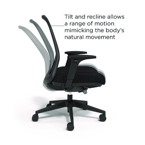 Alera Kempton Ergonomic Fabric Mesh Swivel Task Chair, Supports Up to 275lb, 18.31 to 22.17 Seat Height, Black Seat/Back/Base. Picture 2