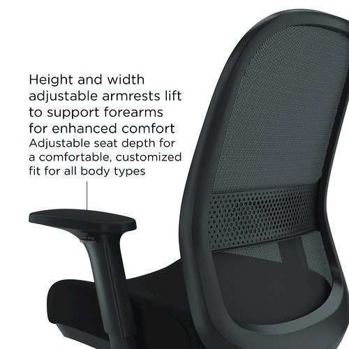 Alera Kempton Ergonomic Fabric Mesh Swivel Task Chair, Supports Up to 275lb, 18.31 to 22.17 Seat Height, Black Seat/Back/Base. Picture 4