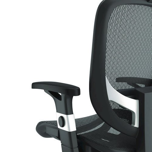 Alera Minerva Ergonomic Mesh Swivel Task Chair, Support Up to 275lb, 17.24 to 20.98 Seat Height, Black Seat/Back, Silver Base. Picture 4