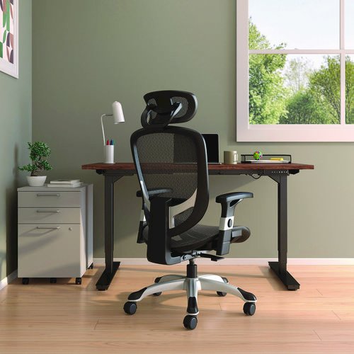 Alera Minerva Ergonomic Mesh Swivel Task Chair, Support Up to 275lb, 17.24 to 20.98 Seat Height, Black Seat/Back, Silver Base. Picture 5