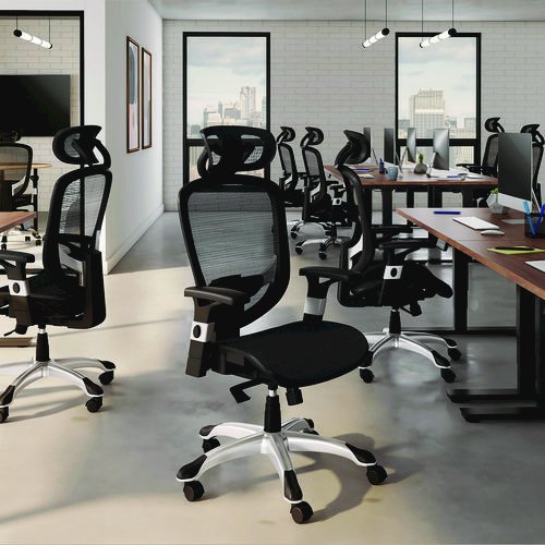 Alera Minerva Ergonomic Mesh Swivel Task Chair, Support Up to 275lb, 17.24 to 20.98 Seat Height, Black Seat/Back, Silver Base. Picture 6