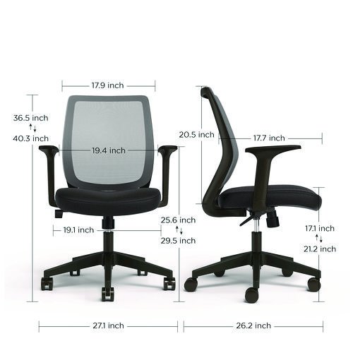 Alera Wessex Ergonomic Fabric Mesh Swivel Task Chair, Supports Up to 275lbs, 17.09 to 20.83 Seat Height, Black Seat/Back/Base. Picture 5