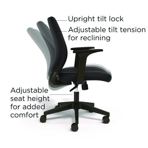 Wessex Ergonomic Fabric Task Chair, Supports Up to 275 lb, 17.13 to 20.83 Seat Height, Black Seat/Back, Black Base. Picture 2