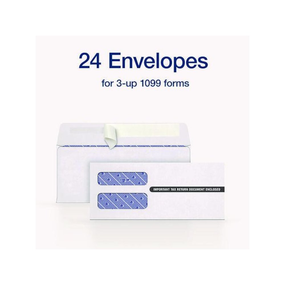 3-Up 1099-NEC Peel and Seal Double-Window Security Tint Envelopes, Commercial Flap, 8.75 x 3.75, White, 24/Pack. Picture 2