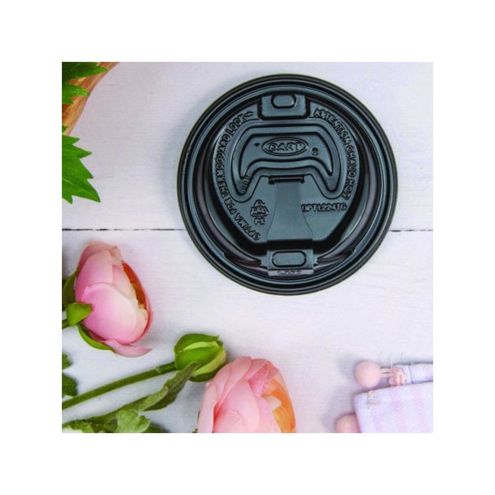 Optima Reclosable Lids for Hot Paper Cups, Fits 12 oz to 24 oz Hot Cups, Plastic, Black, 1,200/Carton. Picture 4