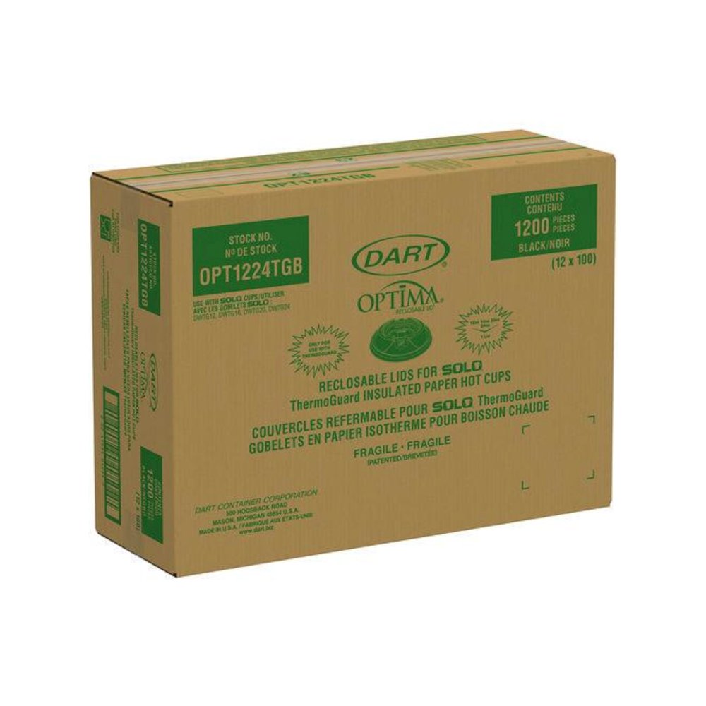 Optima Reclosable Lids for Hot Paper Cups, Fits 12 oz to 24 oz Hot Cups, Plastic, Black, 1,200/Carton. Picture 2
