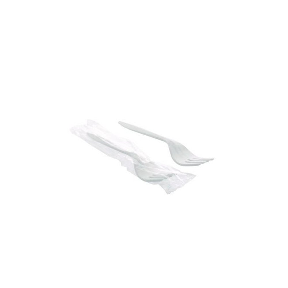 Fieldware Cutlery, Individually Wrapped, Mediumweight Fork, Plastic, White, 1,000/Carton. Picture 1